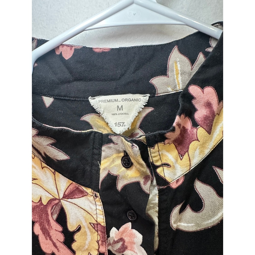 Premium Organic Black Floral Lyocell Blouse Women's Medium Relaxed Boho - Picture 2 of 9